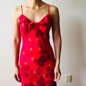 Express red floral dress with ruffle hem